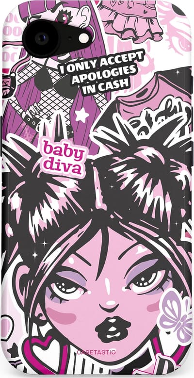 Casetastic hoesje geschikt voor Apple iPhone 16e / Apple iPhone 17e - MagSafe - Dubbellaagse bescherming - Roze Y2K Pop Teen Girly Cash Diva Collage - Fashion Case - Grijs Donkergrijs Wit Lichtroze