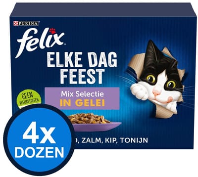 4x Felix - Elke Dag Feest Senior Mix Selectie in Gelei - Kattenvoer Natvoer - doos 12x85g