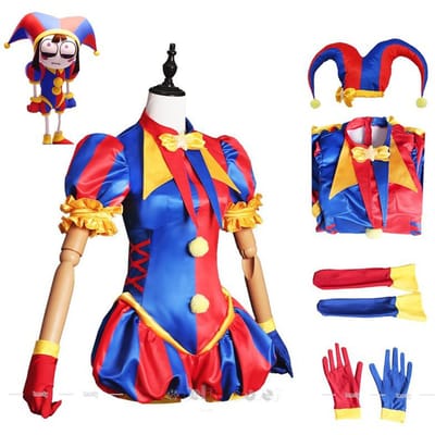 Het Verbazingwekkende Digitale Circus Pomni Cosplay Kostuum Cartoon Outfit Hoed Handschoenen Sokken voor Halloweenfeest Kostuum voor Volwassenen Cos Volledige Set XL blue
