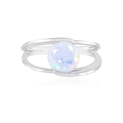 Cavill - Zilveren ring met AAA Welo-opaal 1,098 ct - 925 Sterling Zilver met platina coating - Ronde cabochon opaal 8 mm - Elegant en modern ontwerp