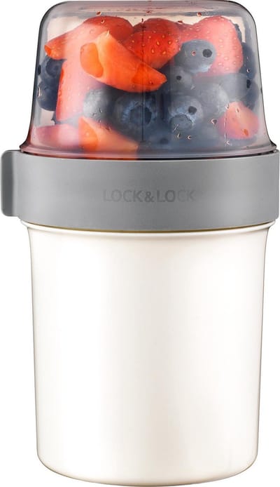 Lock&Lock Yoghurt beker to go - Muesli beker to go - Lekvrij - BPA vrij - PFAS vrij - 560 ml + 310 ml - Lunchpot - Overnight oats potjes - Kwark beker - Soepbeker - Lunchbeker - Lunchbox - Lunchtrommel - Wit