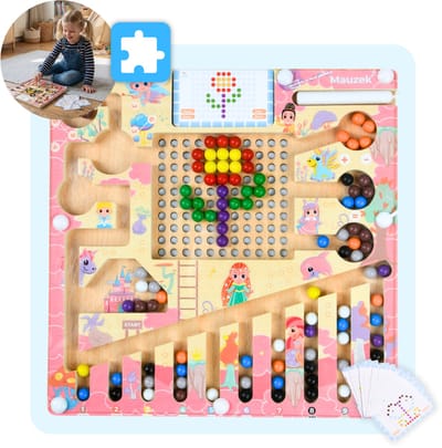 Mauzek® Magnetisch Doolhof Fantasie – Montessori speelgoed – Houten speelgoed – Magneet spel – Sensorisch speelgoed – Reisspeelgoed – Peuter speelgoed – Kinderspeelgoed – Voor onderweg – Educatief spel – Meisjes – 3 jaar – 4 jaar – 5 jaar – 6 jaar