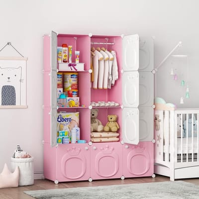 Kinderkledingkast - Babykast Organizer - Kleding Opbergen - Grote Opslagcapaciteit - 42 x 14 x 56 inch - Roze