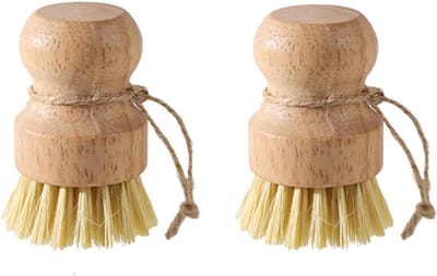 SnelShoppen - Handpalmborstel Set van 2, Bamboe en Natuurlijke Sisal, Ronde Afwasborstel voor Keuken, Potten, Pannen en Servies, Duurzaam en Milieuvri