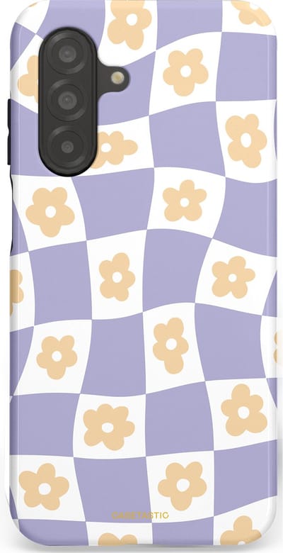 Casetastic hoesje geschikt voor Samsung Galaxy A26 - Dubbellaagse bescherming - Kronkelende madeliefjes - Fashion Case - Lila Wit Zand Lichtgrijs