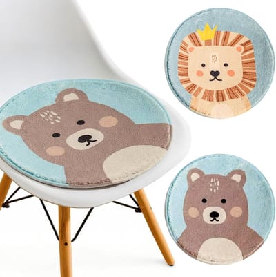 Set van 2 ronde stoelkussens voor kinderen, antislip vloer- en zitkussen, 30 x 30 cm, ideaal voor binnen en buiten, dierenprint, comfortabel en vrolijk