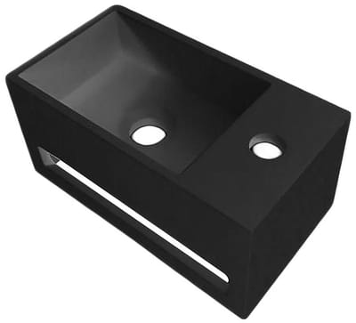 Toiletfontein - Lonis - Solid Surface - Handdoekhouder en Kraangat Rechts - Zwart 35.8x20.5x15.7 cm