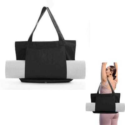 1 stuk - Yogatas voor dames - Yoga Pilates Mat Tas - Canvas Tote Bag - Yoga Handtas - Sport- & Sporttas - Zwart - 46×35cm - Geschikt voor kantoor, training, reizen, sportschool, strand, etc. - Yogamat niet inbegrepen