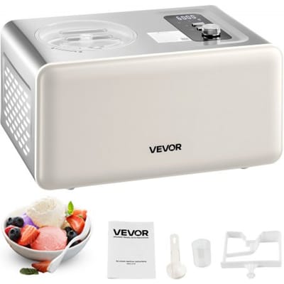 VEVOR Automatische ijsmachine 2 liter met ingebouwde compressor (150 W) zonder voorvriezen, ijsmachine met 3 standen, elektrische ijsmachine, bevroren sorbetmaker voor thuiskeuken