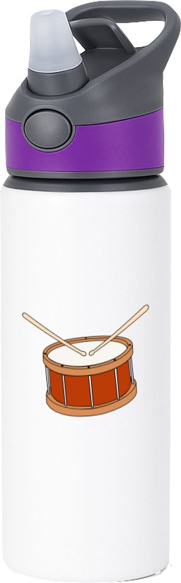 Hacebo® - trommel waterfles met rietje paars - Drum - Drummers - muziek - muzikant - slaginstrument - water fles - 650ML