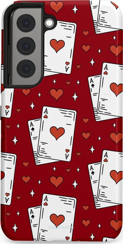 Casetastic hoesje geschikt voor Samsung Galaxy S22 - Dubbellaagse bescherming - Kaarten Aas - Fashion Case - Bordeaux Wit Zilver