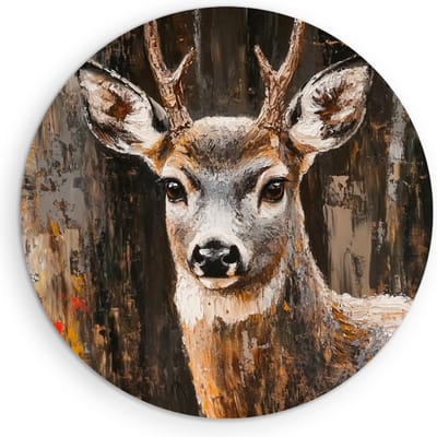 Saammp Muurcirkel Hout - Abstract hert - Penseelstreken - Natuur - Dieren - Ø 90 - Wandcirkel - Wanddecoratie Cirkel - Muurdecoratie Woonkamer - Slaapkamer decoratie - Rond Schilderij