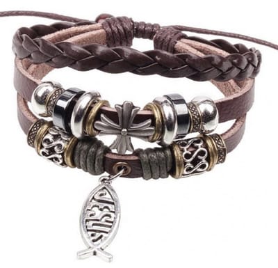 Armband- Schuifsluitinf-Jesus-bruin-leer - Charme Bijoux