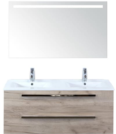 Seville Badmeubelset 120 cm - 2 Laden Craft Oak - Wastafel Enjoy Dubbel met Sence Spiegel