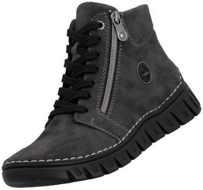 Rieker Dames 57502 45 Veterlaarzen Sleehak Grijs