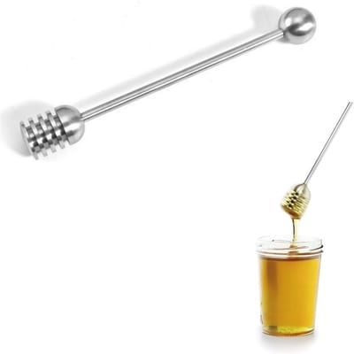 1 stuk - Roestvrijstalen honinglepel - Antiaanbak roerstaaf - Honinglepel - Lange steel - Sirooplepel - Roerstaafje - met kogelpen - Stevig en duurzaam - Zilver - 2 x 16 cm - Geschikt voor honingpotten en viskeuze vloeistoffen