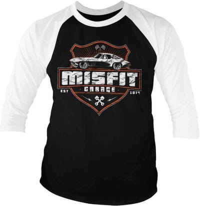Misfit Garage Raglan top -S- Vette Zwart/Wit