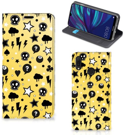 Standcase Hoesje voor Mobiel BookCase Huawei Y7 hoesje Y7 Pro (2019) Punk Geel