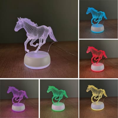 Klarigo® Nachtlamp – Paard - 3D LED Lamp Illusie – 16 Kleuren – Witte Base - Bureaulamp – Boerderij - Paardrijden - Dieren - Sport – Nachtlampje Kinderen – Creative lamp - Afstandsbediening