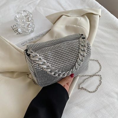 Mode Glitter Strass Avondtas Dames Trend Luxe Glanzende Handtas Vrouwelijk Nachtclub Carnaval Feest Crossbody Onderarmtas gray