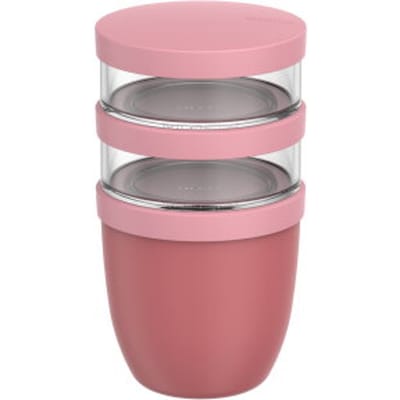 Mepal Lunchpot 3-delig Ellipse - 500 + 200 + 200 ml - Met 2 compartimenten - Yoghurtbeker en Muesli beker to go - Geschikt voor vriezer. magnetron en vaatwasser - Vivid mauve