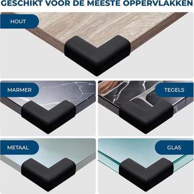 Famanu - Hoekenbescherming voor Baby – Zelfklevende Hoekrandbeschermers van Rubber met Dubbelzijdige Tape – Tafelrandbescherming voor Hoeken, Tafel en Meubels – Zwart