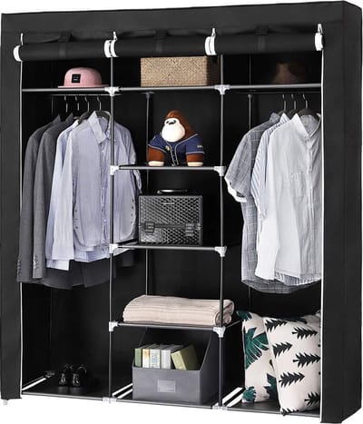 Eleganca Opvouwbare Kledingkast - L150 x B45 x H175 cm - Stoffen Garderobekast - Opbergkast Slaapkamer - 9 Stoffen Planken en 2 Ophangstangen - Draagvermogen 200 kg - Zwart
