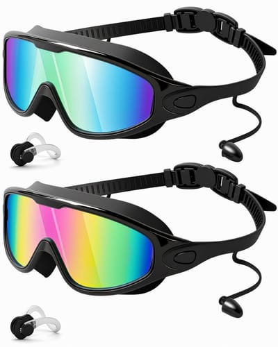Zwembrillen - Zwem- en duikbrillen - 2-pack - Zwembrillen met breed gezichtsveld anti-condens en UV-bescherming - voor heren dames en kinderen - 2 stuks(Zwart goud, zwart roze)