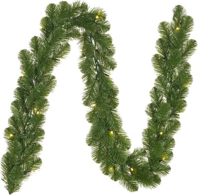 2x stuks dennenslingers groen met kerstverlichting 20 x 180 cm - Verlichte kerstslingers / dennen takken slingers