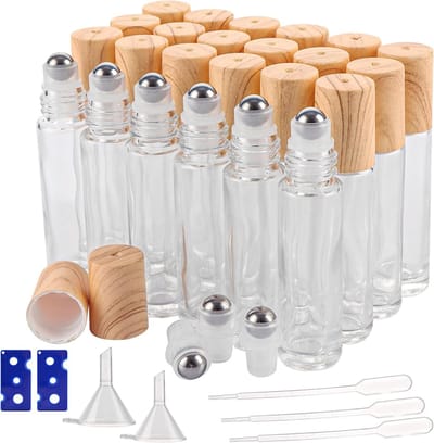 24 Lege Roll-On Flessen van 10ml, Transparante Glazen Flessen voor Essentiële Olie, Aromatherapie en Massage Accessoires