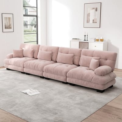 Wishdor - Modulaire Bank - Diepe Zitting En Afgeronde Armleuningen - Vintage Uitstraling - Voor Woonkamer Of Kantoor - Chenille - Roze