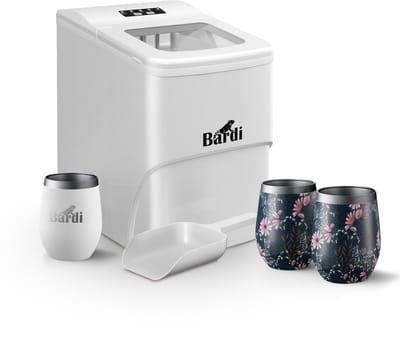Bardi IJsblokjesmachine Set - 2 Liter Wit - 12KG IJsblokjes in 24 uur - met IJsschep - Inclusief 3 Luxe Thermosbekers en Ijsschep - Japanese Flower