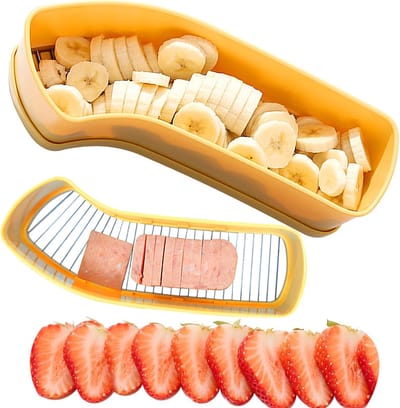 Fruitsnijder - Bananensnijder - Komkommersnijder - Bananensnijder - Spam Slicer - Multifunctionele snijder - Keukensnijder - Boiled Eggs - Extra Large - Keukengereedschap voor Bananen, Groenten en Fruit - Geel