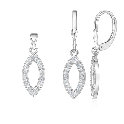 Blad Vormig Zirkonia Set - Zilver Oorbellen met Hanger - Oorbellen met Hanger - Zilver 925 - Amona Jewelry