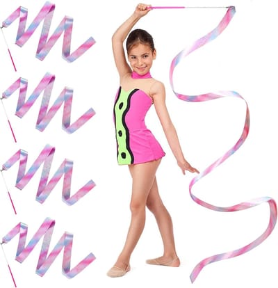 Gymnastieklint met bardanslinten 4 stuks Sportgymnastieklint 2M Regenboogschommellint Danswimpel voor meisjes Kinderen Kunstdanstraining Circus