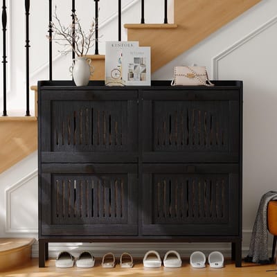 Moderne schoenenkast - Ruimtebesparende houten opbergkast - Kantelbestendig vrijstaand rek voor in de hal - 105 × 96 × 24 cm - Zwart