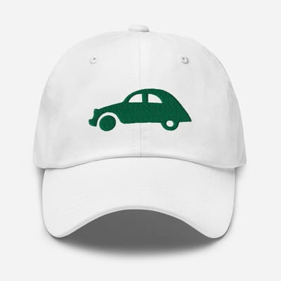 De2pktjes - Groen geborduurde pet (voor en achter) Citroën 2CV - Wit