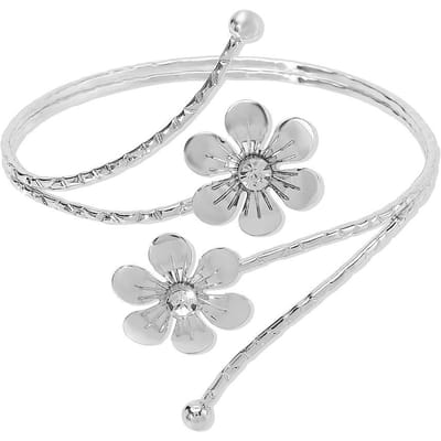 Punk Métal Feuilles Fleur Bracelets de Bras Manchette pour Femmes Filles Bracelet Manchette Réglable Bijoux de Main Hommes white