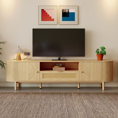 MODFU - TV-Meubel - Rotan Lade En Kabeldoorvoer - Modern - Woonkamer - MDF - Naturel