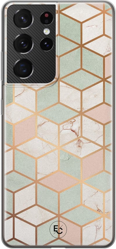 Hoesje geschikt voor Samsung Galaxy S21 Ultra - Pastel Kubus - Soft Case - TPU - Print - Multi - ELLECHIQ
