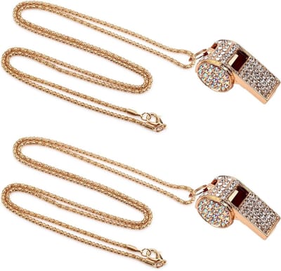 Set van 2 Gouden Kristallen Fluitjes met Ketting - Heldere Geluid voor Sport, Training en Cadeaus voor Scheidsrechters en Coaches