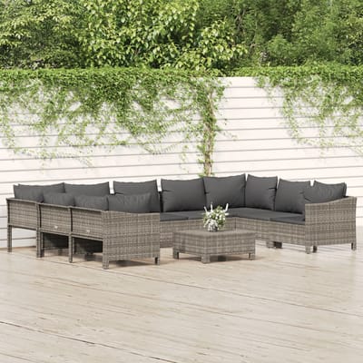 vidaXL - 10-delige - Loungeset - met - kussens - poly - rattan - grijs