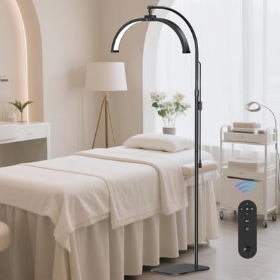 Opvouwbare LED Vloerlamp met Telefoonhouder - Professionele Schoonheidslamp voor Wimperverlenging, Tatoeages en Nagels