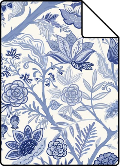 Proefstaal ESTAhome behang vintage bloemen delfts blauw - 26.5 x 21 cm - 132130-S