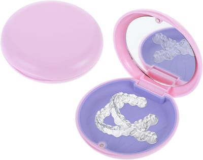 Bracket Box met Magnetische Sluiting - Compacte Tandspalkenbox voor Beugels en Protheses met Mini Spiegel - Roze