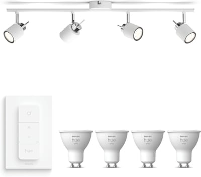 Philips Hue Meranti Opbouwspot (Wit) - Warmwit Licht - Incl. Hue Dimmer Switch - Plafondspot met 4 Lichtpunten - GU10 - Hue White