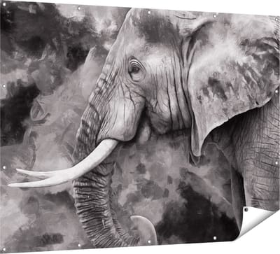 Gards Tuinposter Olifant - Abstract - Zwart Wit - 160x120 cm - Tuindoek - Tuindecoratie - Wanddecoratie buiten - Tuinschilderij