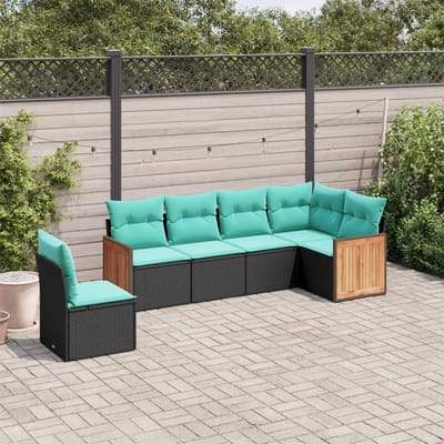 vidaXL - 6-delige - tuinbankset - met - kussens - van - zwart - polyrotan