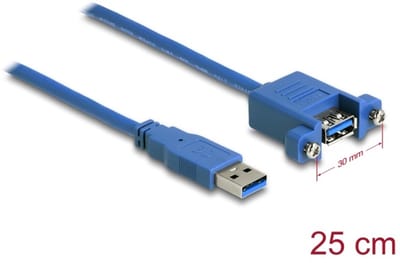 Delock Cable USB 3.0 Type-A male > USB 3.0 Type-A female panel-mount 25 cm