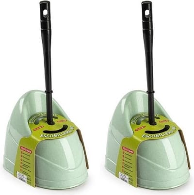 Plasticforte toiletborstels - wc-borstels - 2x stuks - met houder - 45 cm - groen - toiletborstelhouders - kunststof